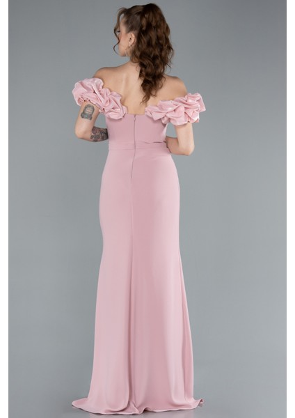 Kayık Yaka Yırtmaçlı Taş Detay Uzun Abiye ABU4696 fiyatları