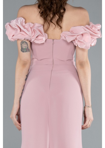 Kayık Yaka Yırtmaçlı Taş Detay Uzun Abiye ABU4696 fırsatları