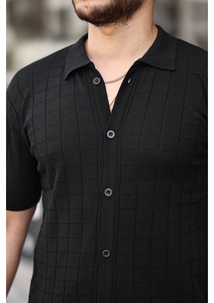 Erkek Siyah Örme Kumaş Gömlek modelleri