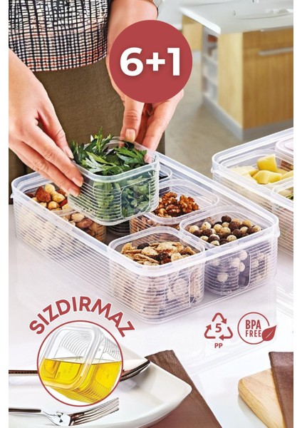 7 Parça Şeffaf Hava ve Sızdırmaz Saklama Kabı Seti, Mikrodalga ve Derin Dondurucu Uyumlu