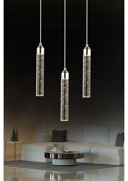 Zaki 3 Lü Krom Kaplama 3 Renkli 45 Watt Ledli Modern Tasarım Oturma Odası,genç Odası,yatak Odası,sa