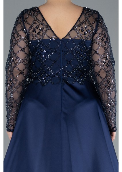 Boncuklu Uzun Kol Yırtmaçlı Saten Büyük Beden Abiye ABU4639 fırsatları