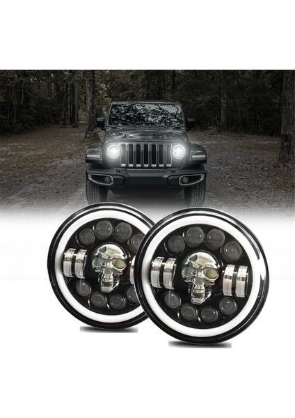 Kafatası Yuvarlak LED Far, 7 Inç LED Far Lambası Offroad Işık Açısı Gözler Jeep Wrangler Jk Tj Lj Cj Hummber H1 H2 Için (Yurt Dışından)