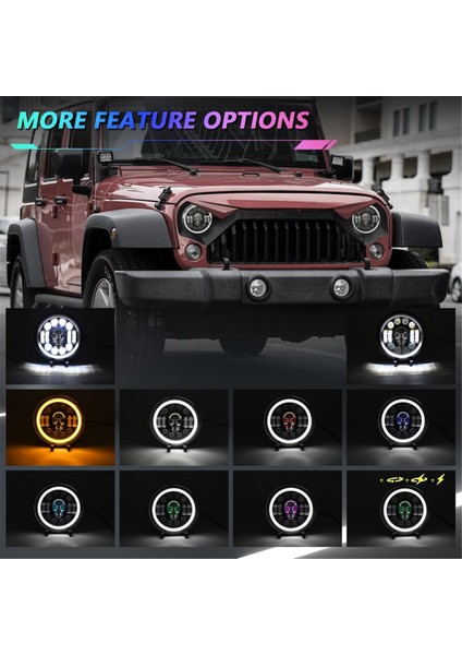 Kafatası Yuvarlak LED Far, 7 Inç LED Far Lambası Offroad Işık Açısı Gözler Jeep Wrangler Jk Tj Lj Cj Hummber H1 H2 Için (Yurt Dışından)