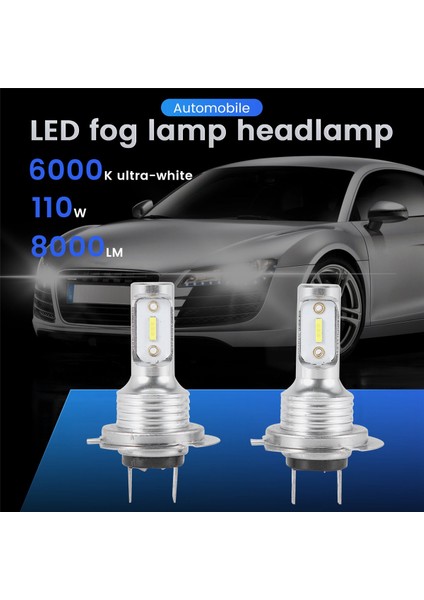 2x H7 LED Far 6000K Süper Beyaz 110W 8000LM Far Kiti Sis Ampulleri Kiti Yüksek Düşük Huzme (Yurt Dışından)