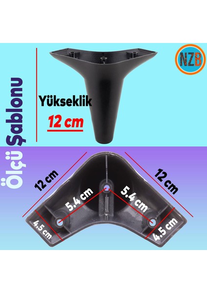 Mobilya Kanepe Sehpa Puf Koltuk Ayağı Siyah Baza Ayak 12 Cm