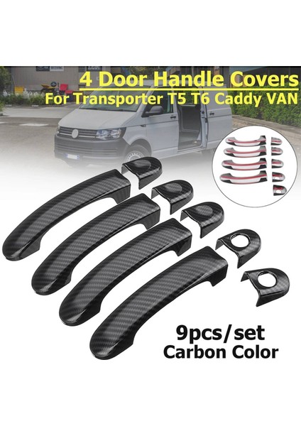 9 Adet Set Abs Krom Kapı Kolu Trim Kapakları Transporter T5 T6 Caddy Van 2003-2015 Karbon Fiber Tarzı (Yurt Dışından)