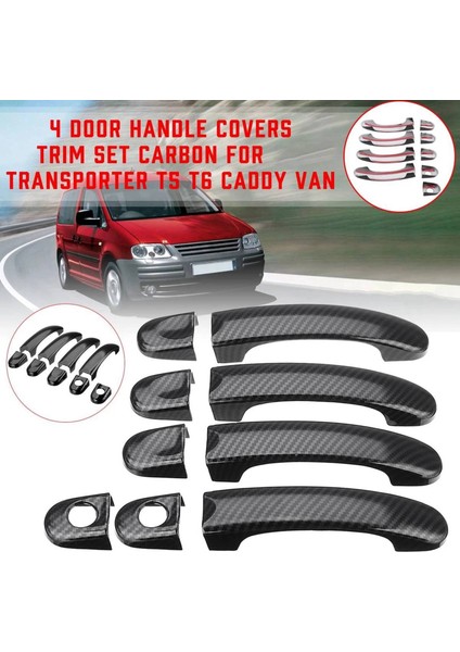 9 Adet Set Abs Krom Kapı Kolu Trim Kapakları Transporter T5 T6 Caddy Van 2003-2015 Karbon Fiber Tarzı (Yurt Dışından)