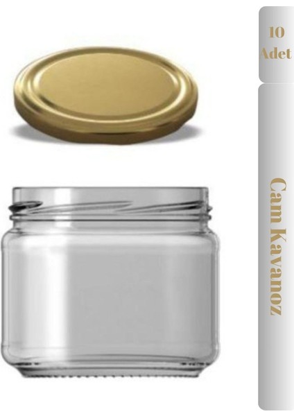 Şeffaf cam kavanoz seti, 300 ml, altın kapak, 10'lu paket, şık ve kullanışlı ürün.