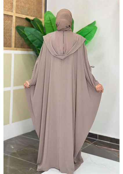 Kapüşonlu Abaya ve Elbise Ikili Takım 70013 Vizon fiyatları