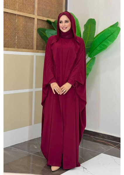 Kapüşonlu Abaya ve Elbise Ikili Takım 70013 Bordo modelleri