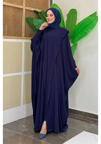 Kapüşonlu Abaya ve Elbise Ikili Takım 70013 Lacivert fiyatları