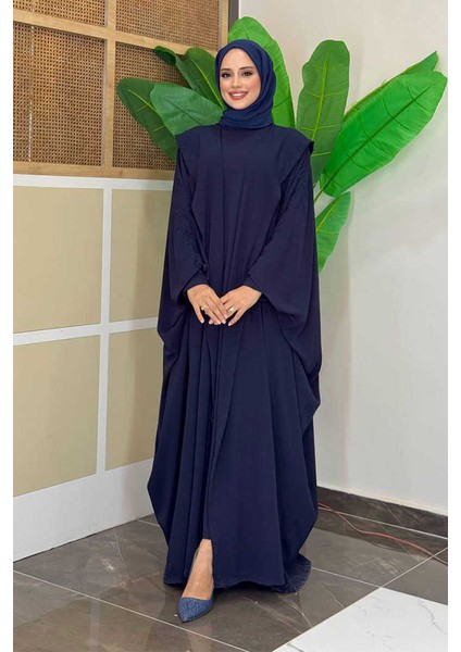 Kapüşonlu Abaya ve Elbise Ikili Takım 70013 Lacivert modelleri
