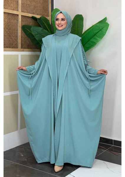 Kapüşonlu Abaya ve Elbise Ikili Takım 70013 Mint modelleri