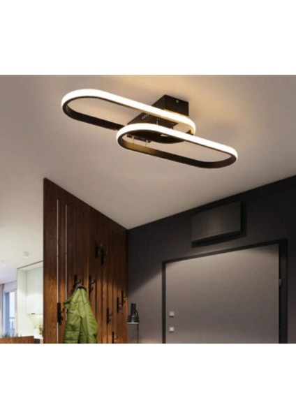 Feraye Modern Tasarım Siyah Renk Beyaz Ledli Cafe - Mutfak - Salon 2 Li LED Avize