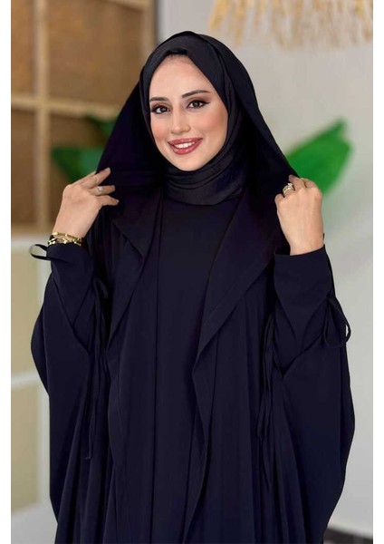 Kapüşonlu Abaya ve Elbise Ikili Takım 70013 Siyah fırsatları