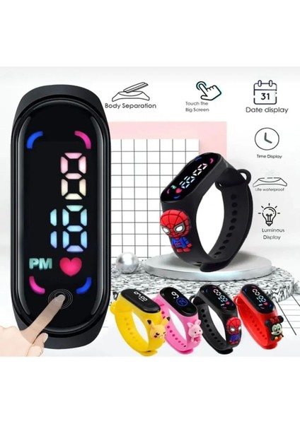 Dijital Dokunmatik Su Geçirmez LED Ekran Figürlü Çocuk Saati modelleri