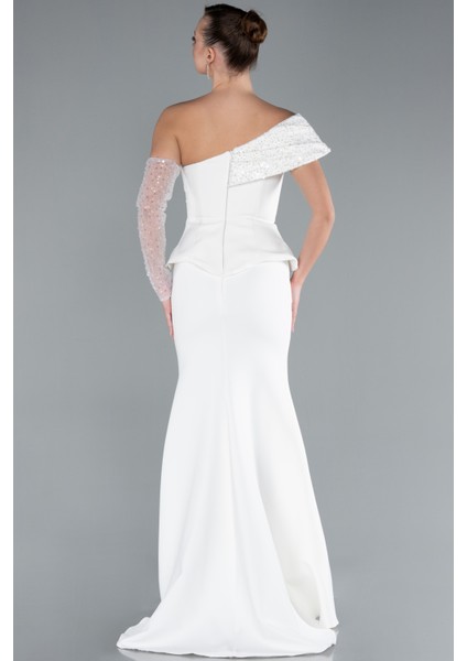 Pullu Tek Omuz Kollu Peplum Detay Uzun Abiye ABU4730