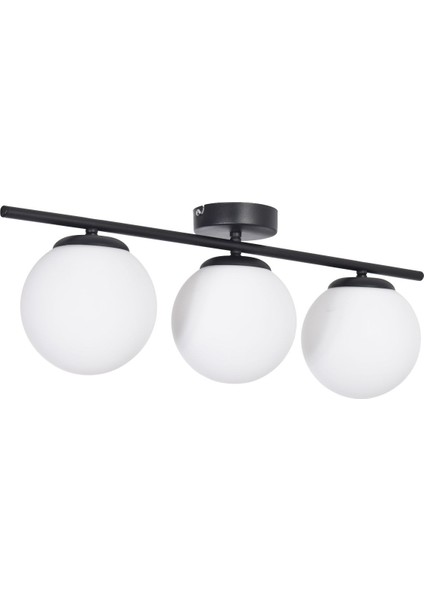 Nika Modern Salon - Mutfak - Yatak Odası Siyah Gövde Beyaz Cam Modern 3 Lü Avize