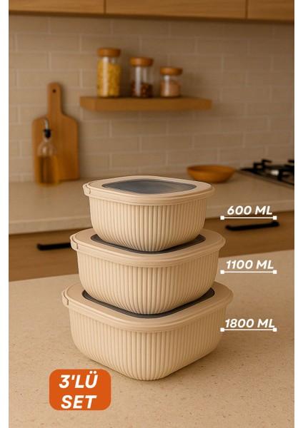 3'lü Renkli Kapaklı Saklama Kabı – Mikrodalga ve Buzdolabı Uyumlu, Pratik ve Şık