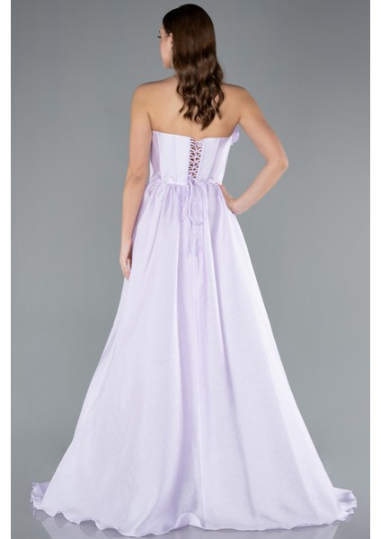 Çiçekli Straplez Yaka Yırtmaçlı Uzun Abiye ABU4337 fiyatları