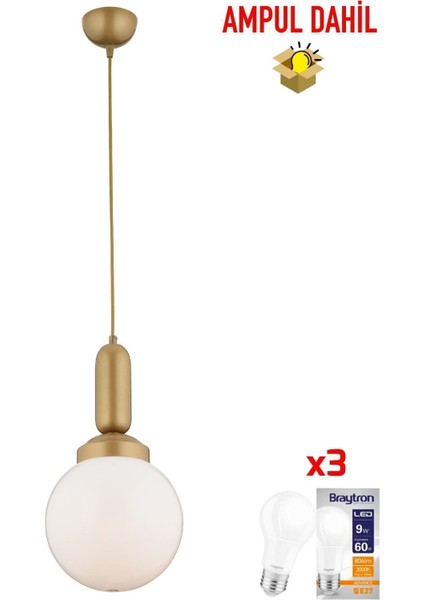 Arlo Tekli Eskitme Camlı Sarkıt -Led Ampul Dahil Top Avize Modern Koridor Mutfak Salon Sarkıt Avize