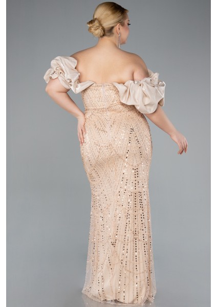 Kısa Kol Boncuklu Uzun Büyük Beden Abiye ABU4788 fiyatları