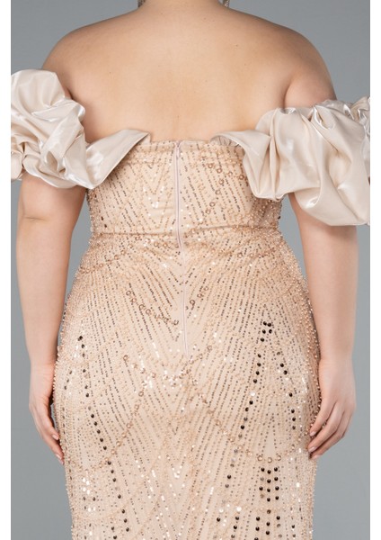 Kısa Kol Boncuklu Uzun Büyük Beden Abiye ABU4788 fırsatları