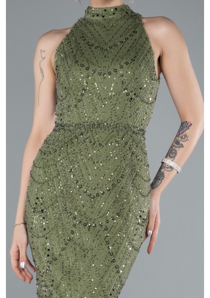 Halter Yaka Boncuklu Uzun Balık Abiye ABU4791 modelleri