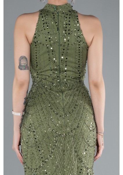 Halter Yaka Boncuklu Uzun Balık Abiye ABU4791 fırsatları