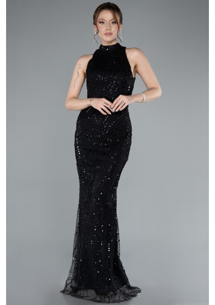 Halter Yaka Boncuklu Uzun Balık Abiye ABU4791