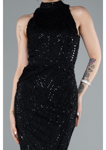 Halter Yaka Boncuklu Uzun Balık Abiye ABU4791 modelleri