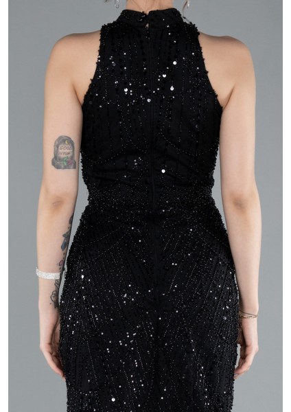 Halter Yaka Boncuklu Uzun Balık Abiye ABU4791 fırsatları