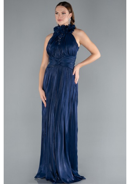 Halter Yaka Uzun Şifon Abiye Elbise ABU4811