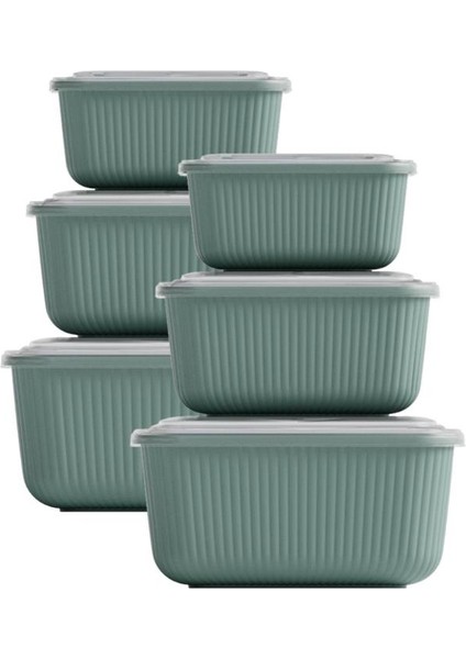 6 Lı Erzak Gıda Saklama Kabı, Buzdolabı Düzenleyici Organizer 6 Lı Set 2X(600ML,1100ML,1800ML) Yeşil