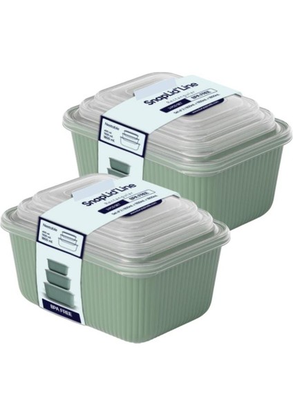 6 Lı Erzak Gıda Saklama Kabı, Buzdolabı Düzenleyici Organizer 6 Lı Set 2X(600ML,1100ML,1800ML) Yeşil