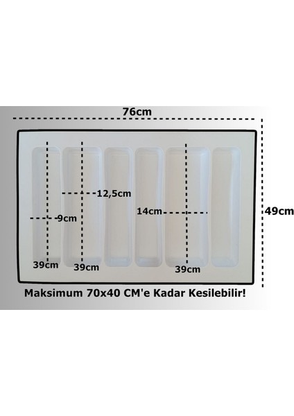75X49 Cm. 6 Bölmeli Beyaz Çekmece Içi Düzenleyici Kepçelik (70*40 Cm'e Kadar Kesilr) fiyatları