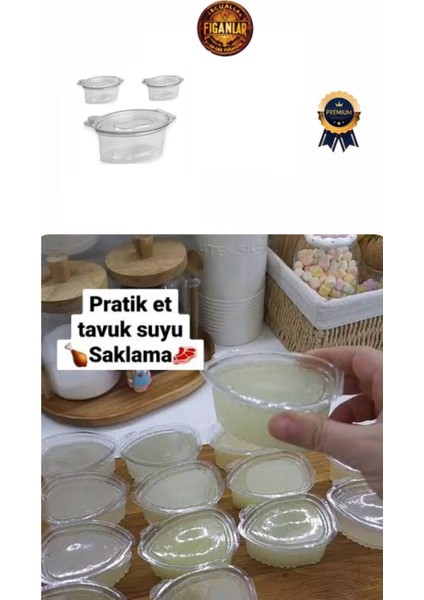 50 cc Plastik Kendinden Kapaklı Şeffaf Kemik Suyu Et Suyu Muhafaza Saklama Kabı 50 Adet