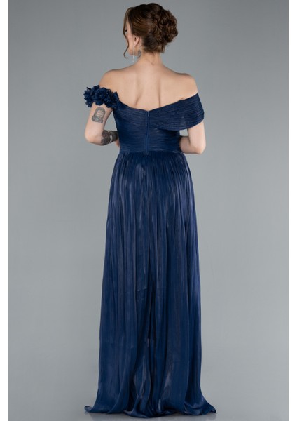 Güllü Kayık Yaka Uzun Şifon Abiye Elbise ABU4807 fiyatları