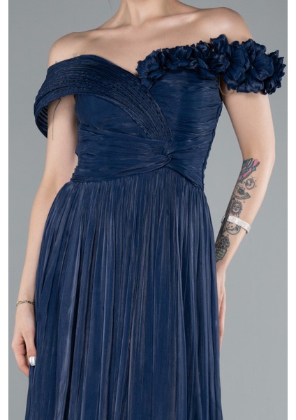 Güllü Kayık Yaka Uzun Şifon Abiye Elbise ABU4807 modelleri