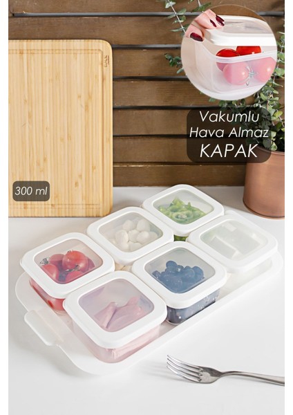 Tepsili 6lı Kahvaltılık Saklama Kabı Silikon Kapaklı Saklama Kabı Kapaklı Kahvaltılık Seti