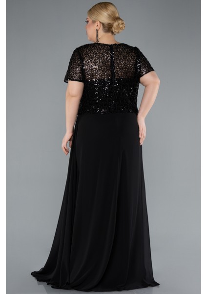 Kısa Kol Boncuklu Yırtmaçlı Uzun Büyük Beden Abiye ABU4806 modelleri