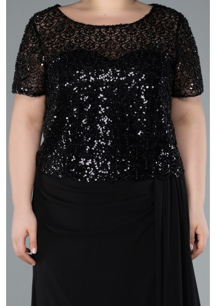 Kısa Kol Boncuklu Yırtmaçlı Uzun Büyük Beden Abiye ABU4806 fırsatları