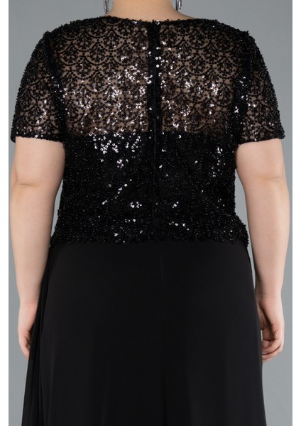 Kısa Kol Boncuklu Yırtmaçlı Uzun Büyük Beden Abiye ABU4806 indirimleri