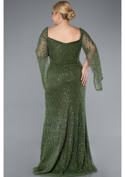 Kare Yaka Uzun Kol Boncuklu Büyük Beden Abiye ABU4640 fiyatları