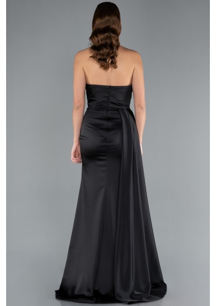 Kedi Kulağı Straplez Yırtmaç Uzun Saten Abiye ABU4841 fiyatları