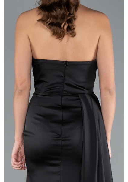 Kedi Kulağı Straplez Yırtmaç Uzun Saten Abiye ABU4841 fırsatları