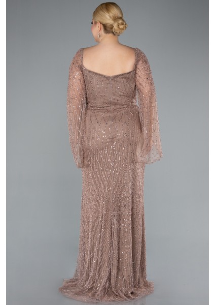 Kare Yaka Uzun Kol Boncuklu Büyük Beden Abiye ABU4640 fiyatları