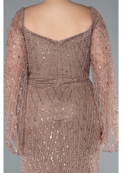 Kare Yaka Uzun Kol Boncuklu Büyük Beden Abiye ABU4640 fırsatları