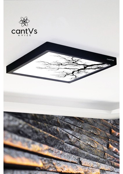 Ahşap Çerçeveli Tavan LED 60X60CM Panel Aydınlatma Avize Salon Yatak Odası Mutfak 6500K Beyaz Işık